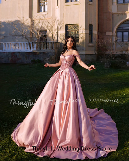 Thinyfull A-line Satin Prom Dresses Sleeveless Beading Appliques Evening Party Gown Split Special Occasion Dress Customized - AMULET RING STORE
