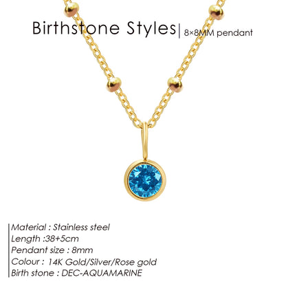 Stainless Steel Birthstone Necklace Beaded Chain Zirconia Pendant DIY Necklace Constellation Birthday Gift Jewelry Wholesale