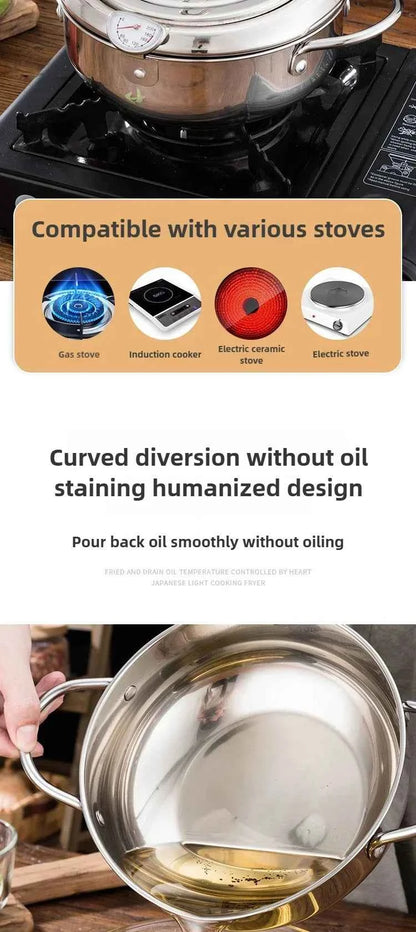 Multifunctional deep fryer with Thermometer and Oil Drip Drainer Rack Household Double Bottom Gas Induction Cooker Kitchen Tools