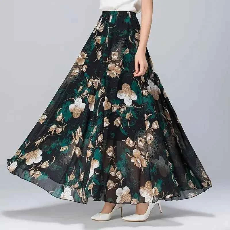 Chiffon Floral Maxi Summer Skirt Women Long High Waist Holiday Dance Skirt Elegant Beach Boho Hot Sale Lady Vintage Girl Fairy