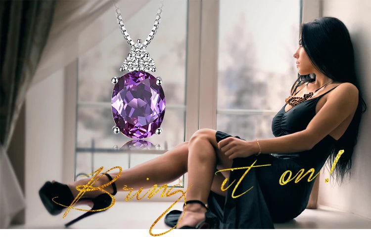 JewelryPalace Oval Purple Created Alexandrite Sapphire 925 Sterling Silver Pendant Necklace Gemstone Statement Necklace No Chain