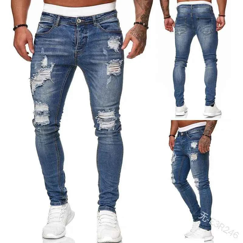 Ripped Jeans Men Stretch Skinny Grey Blue Black Hip Hop Denim Trousers Streetwear Casual Slim Fit Jeans for Men Jogging jean