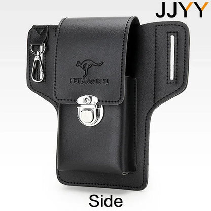 Men Leather Vintage Pack Waist Bag Belt Clip Phone Holster Travel Hiking Cell Mobile Phone Case Cover Belt Pouch Purse Belt - AMULET RING STORE