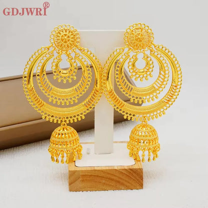 Fan Shape Earrings New Fashion Dubai Gold Color Drop Earrings French African Women Girls Party Gifts Wedding Jewelry Earring