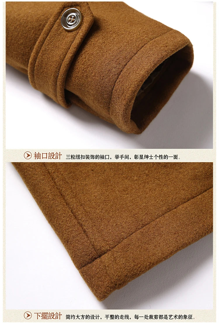 Men's Double Collar Wool Coat  Fashion Handsome Autumn Winter Business Style High Quality Middle-aged Men's Fashion Woolen Coat