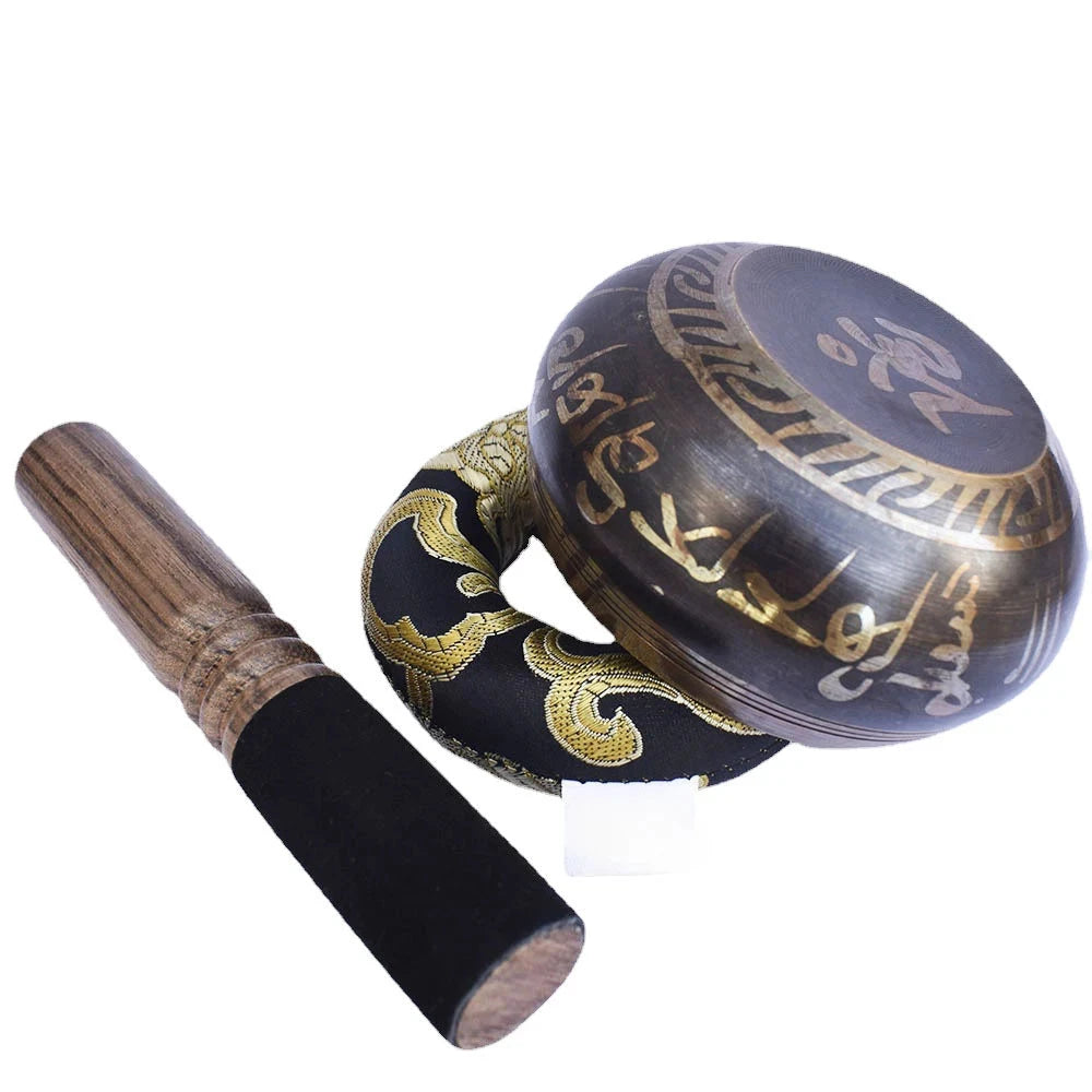 Nepalese Black Singing Bowl 8cm Handmade Yoga Healing Meditation Tibetan Singing Bowls Sound Therapy Percussion Instruments - AMULET RING STORE
