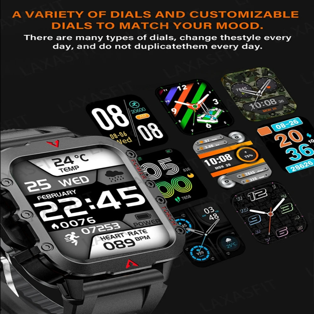 Outdoor Smartwatches For Music Call Connect Phone Men Flashlight Weather Distance Message Sport Tracker Bluetooth Smart Watch - AMULET RING STORE