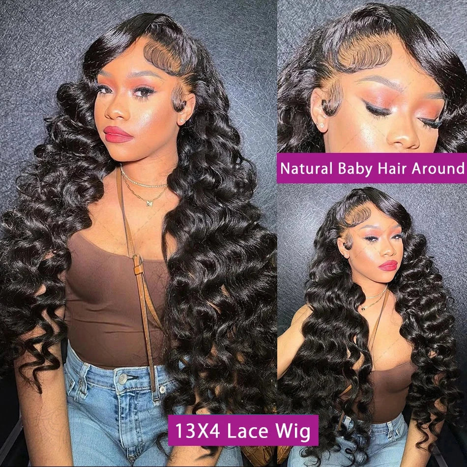 Loose Deep Wave 13x4 Lace Front Human Hair Black Wigs Deep Wave Brazilian 5x5 Closure Wear And Go Glueless Human Hair Curly Wigs - AMULET RING STORE