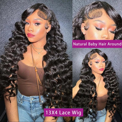 Loose Deep Wave 13x4 Lace Front Human Hair Black Wigs Deep Wave Brazilian 5x5 Closure Wear And Go Glueless Human Hair Curly Wigs - AMULET RING STORE