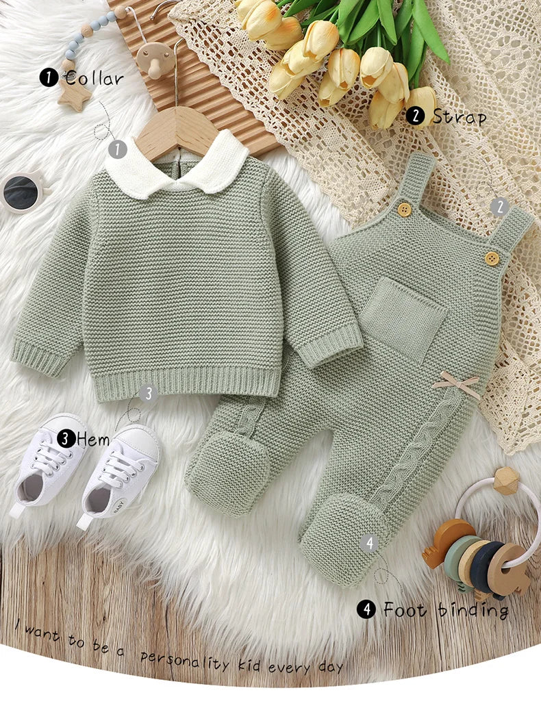 Autumn Baby Clothes Sets Knit Infant Boy Girl Sweater Long Sleeve+Romper Sleeveless Newborn Kid Pullover+Jumpsuit Foot Wrap 0-9M - AMULET RING STORE