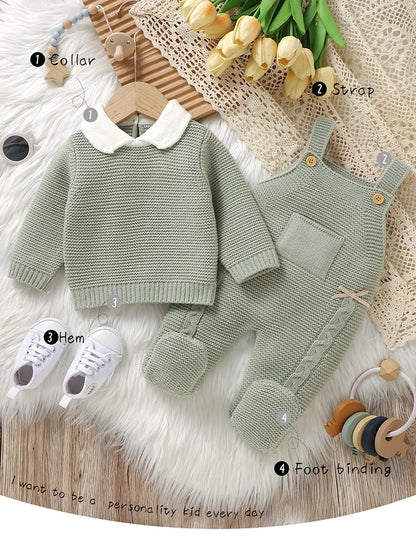 Autumn Baby Clothes Sets Knit Infant Boy Girl Sweater Long Sleeve+Romper Sleeveless Newborn Kid Pullover+Jumpsuit Foot Wrap 0-9M - AMULET RING STORE