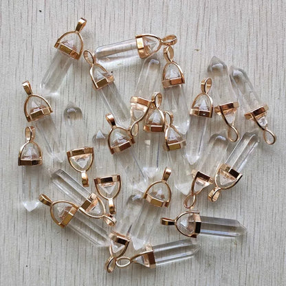 Natural Gem stone Quartz crystal green aventurine pendulum pillar pendants for jewelry making 24pcs/lot Wholesale fast shipping