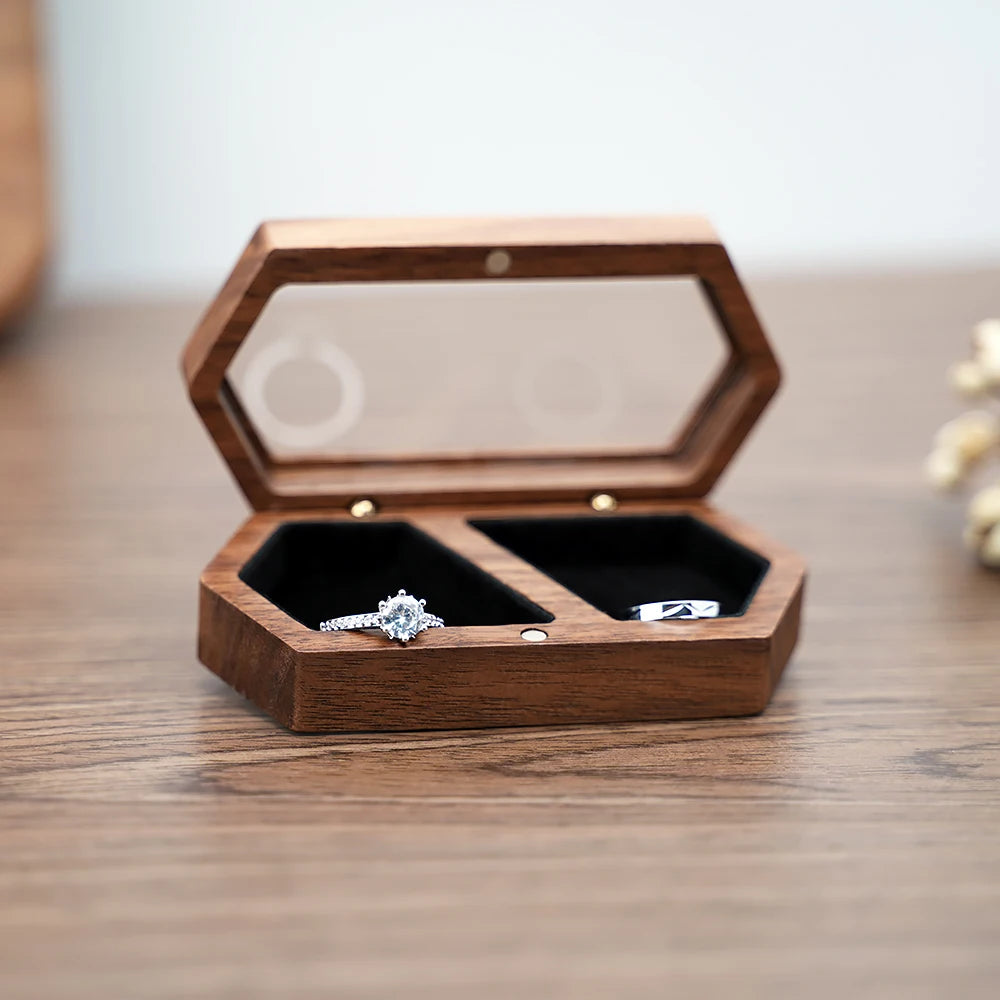 Ring Box Jewelry Storage Engagement Wedding Ceremony Ring Customize Proposal Ring Rustic Wedding Gift for Girl Walnut Wood - AMULET RING STORE