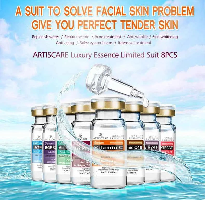 ARTISCARE Serum for Face 8pcs/Lot for Moisturizing Hyaluron Acid Vitamain C Six Peptide Q10 VC Facial Essence Skin Care