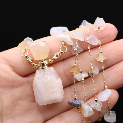 Natural Amethysts Perfume Bottle Pendant Necklace Pearl Chains Essential Oil Diffuser Agates Pendant Necklace For Women Jewerly - AMULET RING STORE