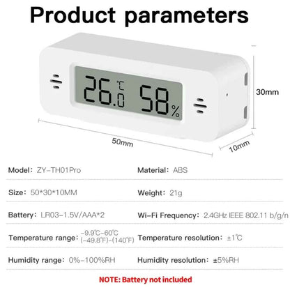Tuya WiFi Mini Temperature Humidity For Smart Home Thermometer Hygrometer APP Remote Alarm Work with Google Home Yandex Alexa - AMULET RING STORE