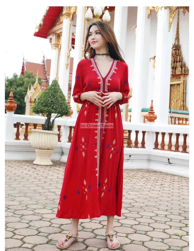 Sari India Women Clothing National Embroidered Dress Cotton Pakistan Style Costume Indian Top Long  Blouse