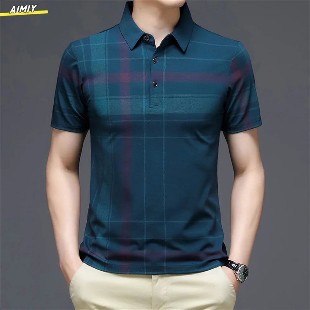 Men's Polo Shirt Business Casual Summer Short Sleeves Tops Pattern Print Button T Shirt Loose Clothes Fashion Polo T Shirt