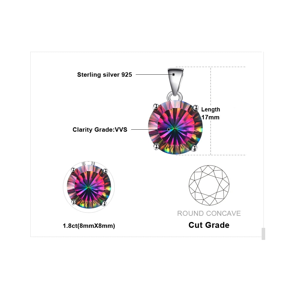 JewelryPalace Natual Multiple Cut Rainbow Fire Mystic Quartz Solid 925 Sterling Silver Pendant Necklace for Women No Chain