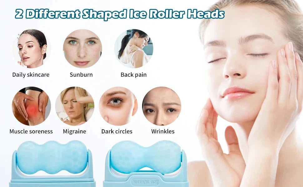 Hello Face Roller Ice Facial Massage Reusable 2 Shape Heads Freezable Ice Massager Lifting Tools