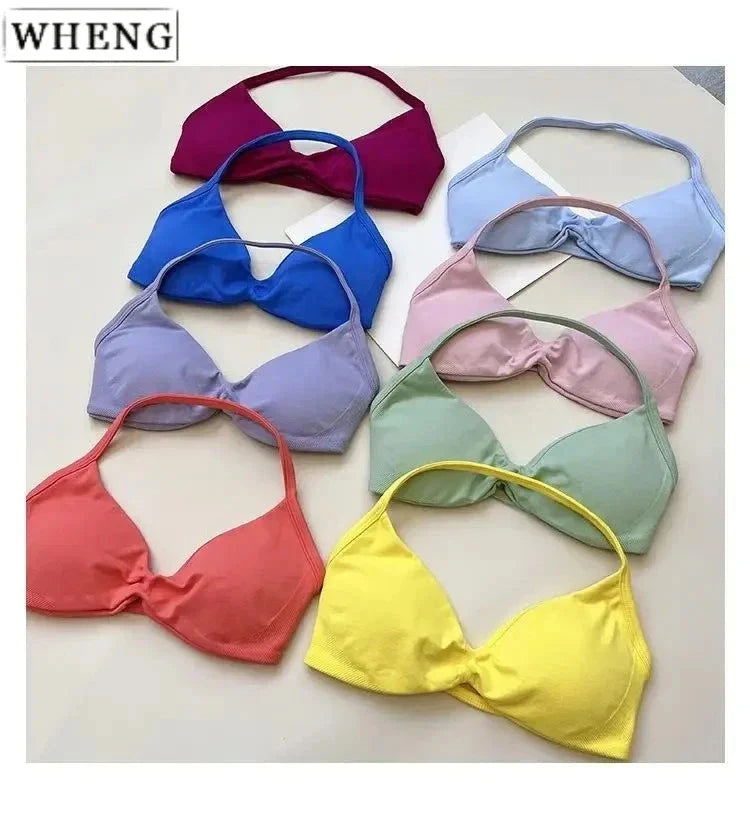 WHENG 2PCS Yoga Fitness Suit Women's Seamless Lace-Up Yoga Bra Top High Waist Workout Scratch Shorts Sports Suit Fitness Suit