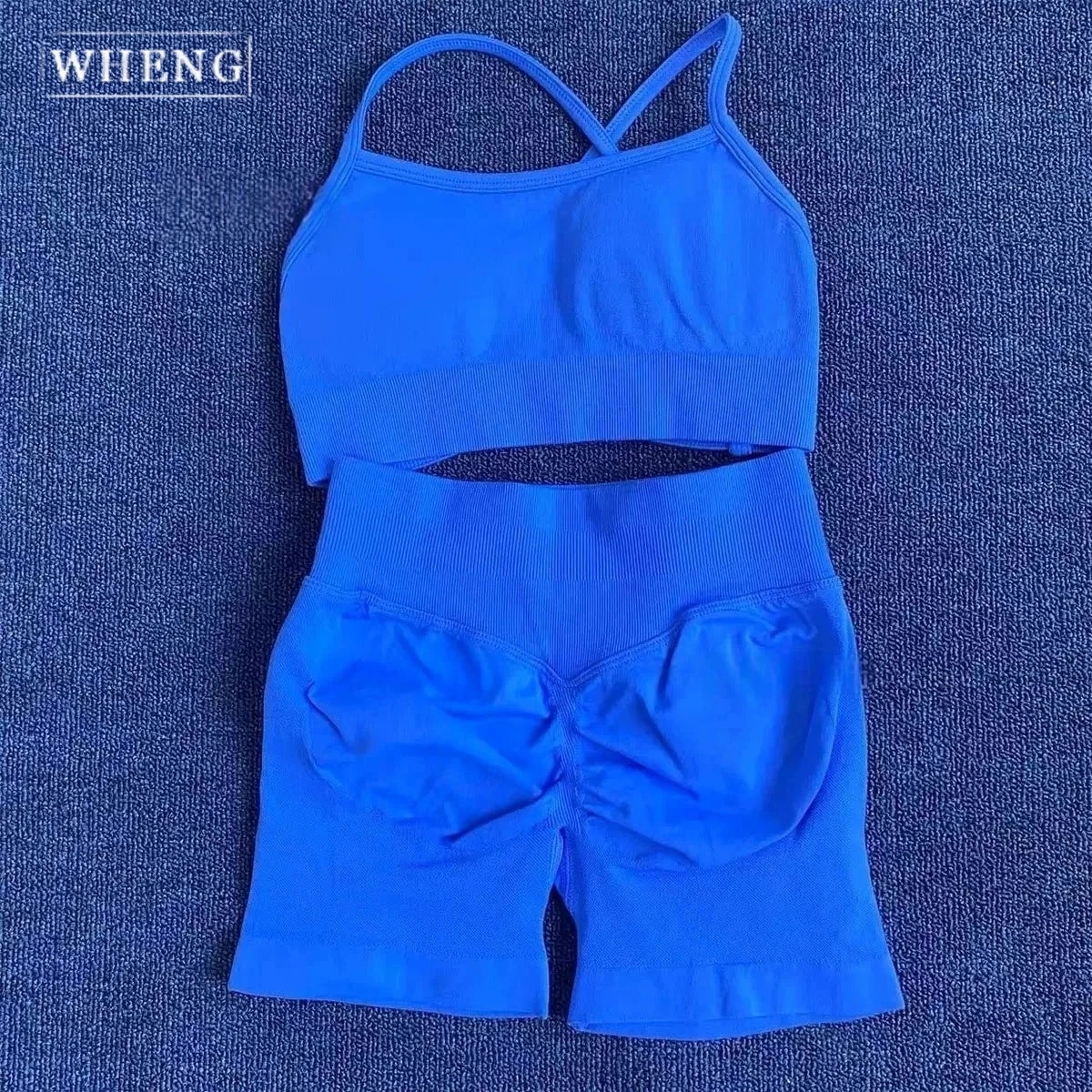 WHENG Peach Hip Lifting Suit Back Cross Sports Bra Shockproof Bra Quick Drying Shorts Set Gym Fitness Running Yoga Suit