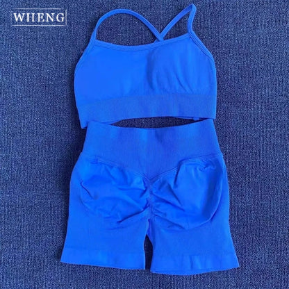 WHENG Peach Hip Lifting Suit Back Cross Sports Bra Shockproof Bra Quick Drying Shorts Set Gym Fitness Running Yoga Suit