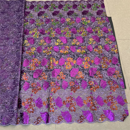 African Nigerian Tulle Lace Fabric - 3D Sequins Embroidery