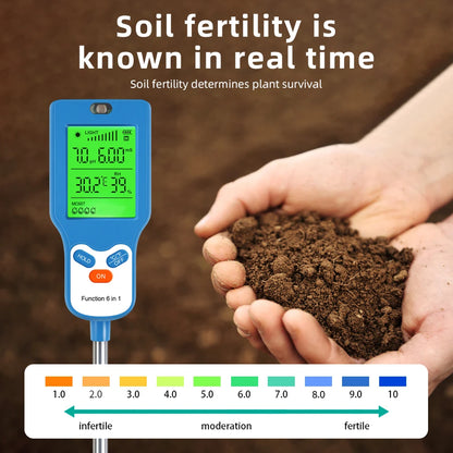 90° Digital 6 in 1 Multifunctional Soil PH Temperature Meter Farm Garden Fertility Moisture Sunlight Humidity Tester Detector - AMULET RING STORE
