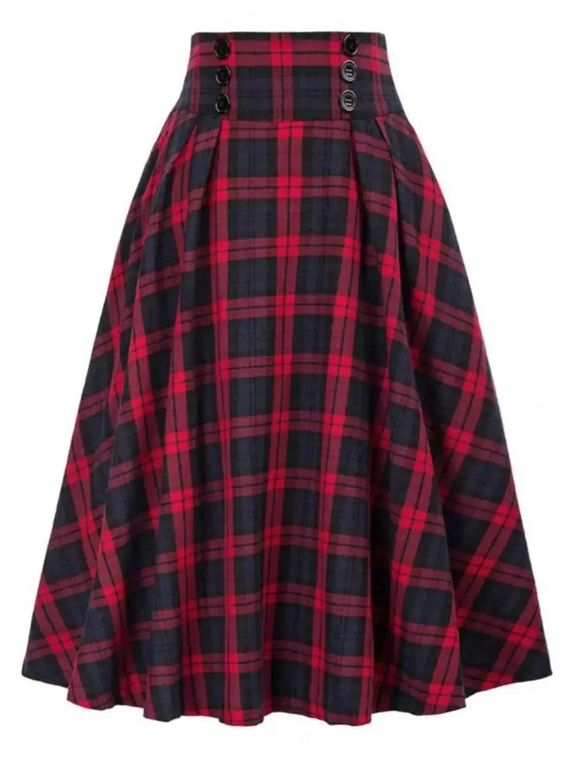 High Waist Plaid Swing Skirt Faionable Large Flounce Midi Skirt Women's Premium Clothing A-Line Silhouette Umbrella Skirt