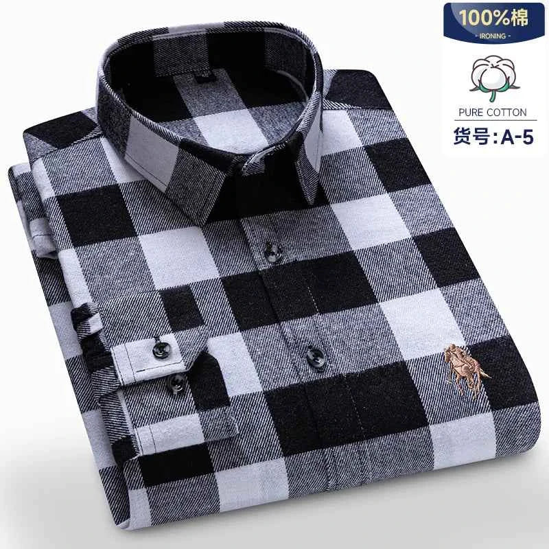 Long Sleeve Shirts For Men Classic Style Turn Down Collar Flannel Plaid Casual Clothing Daily Use Easy Care Soft Material Shirts