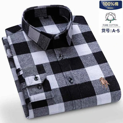 Long Sleeve Shirts For Men Classic Style Turn Down Collar Flannel Plaid Casual Clothing Daily Use Easy Care Soft Material Shirts