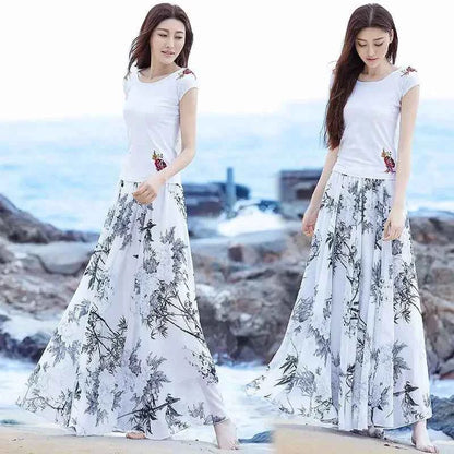 Chiffon Floral Maxi Summer Skirt Women Long High Waist Holiday Dance Skirt Elegant Beach Boho Hot Sale Lady Vintage Girl Fairy