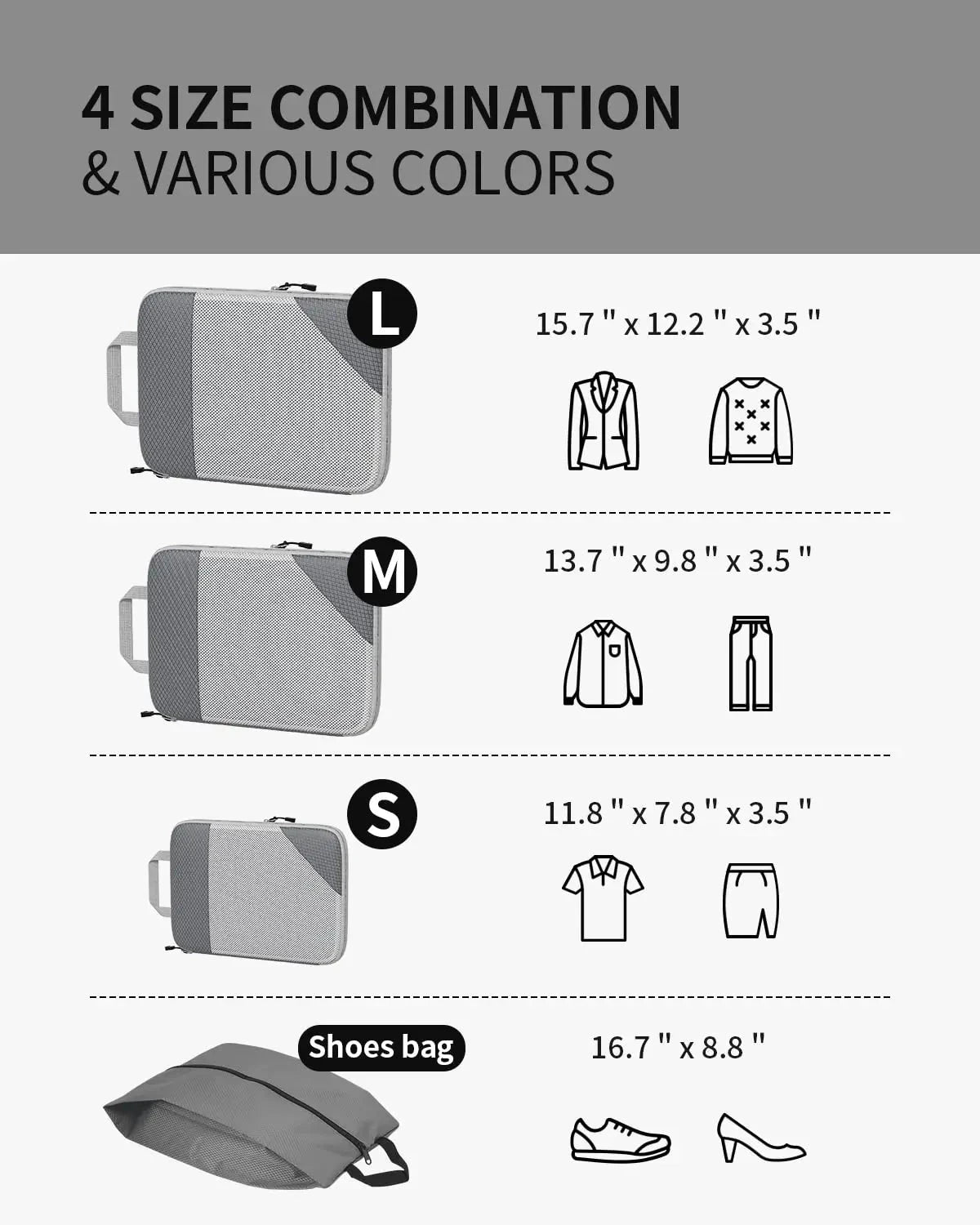 3/6PCS Compressed Packing Cubes Travel Storage Set With Shoe Bag Mesh Visual Luggage Organizer Portable Lightweight Suitcase Bag - AMULET RING STORE