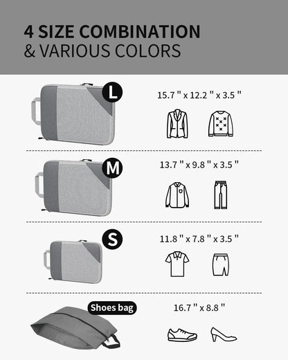 3/6PCS Compressed Packing Cubes Travel Storage Set With Shoe Bag Mesh Visual Luggage Organizer Portable Lightweight Suitcase Bag - AMULET RING STORE
