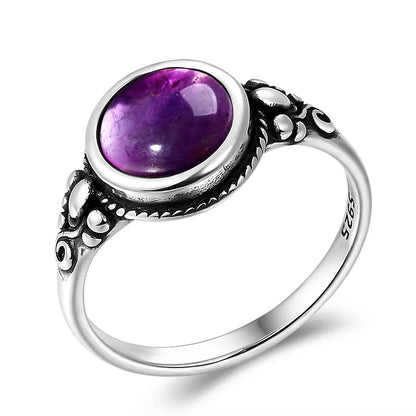 Luxury Vintage Ring Natural Amethyst Rings S925 Silver Jewelry Wedding Anniversary Party Ring Gifts for Women