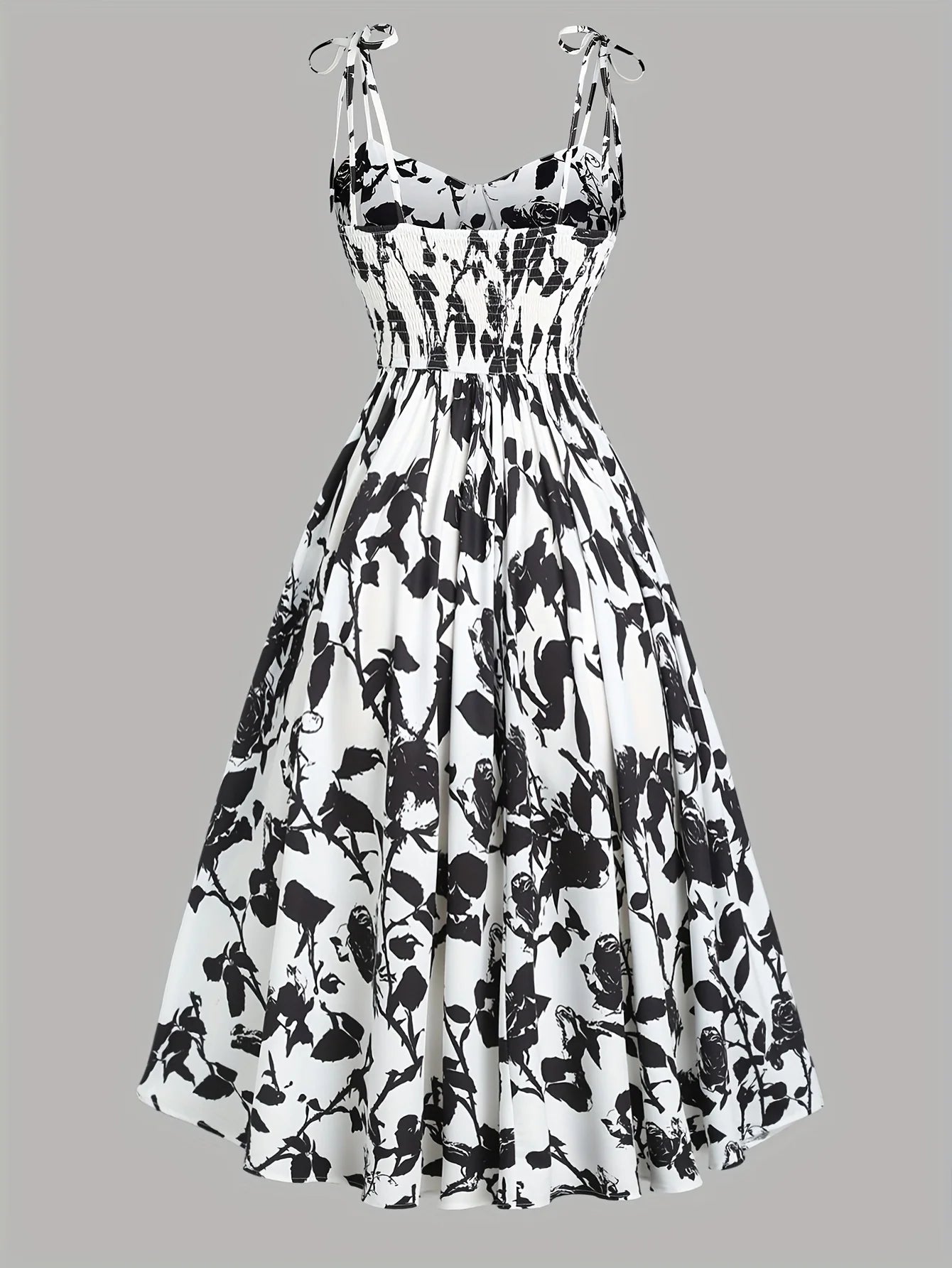 2024 European and American fashion plus size women's new flower print A-line skirt bow tie slit dress