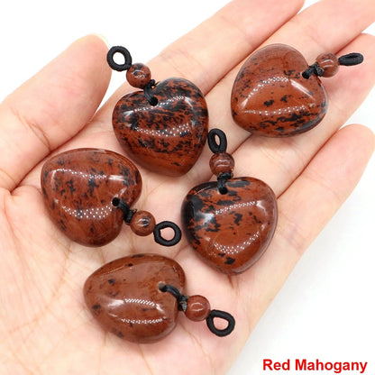 24mm Heart Shape Pendants Natural Stone Healing Crystal Quartz Tiger Eye Energy Gemstones for Jewelry Making DIY Necklace Gifts