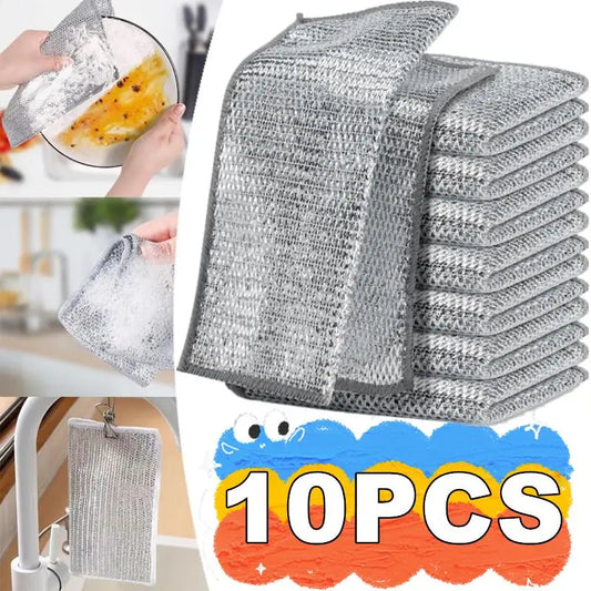 10-1pc Magic Cleaning Cloth Thickened Double -sided Metal Steel Wire Rags Kitchen Dish Pot Washdishing Cloths Towel Clean Tools - AMULET RING STORE