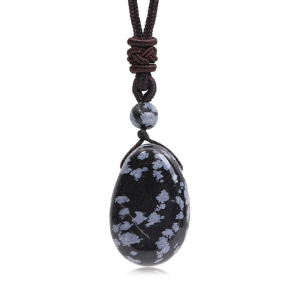 Casual Simple Natural Water Droplet Pendant Necklace Amethyst Opal Obsidian Red Agate Pendant Adjustable Cord Chain Necklace