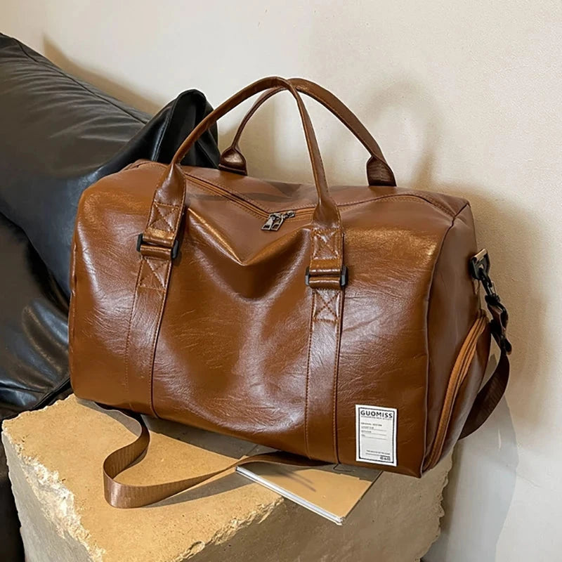 PU Travel Duffel Bag Waterproof Luggage Handbag with Shoes Pocket Weekender Overnight Daypack Dry Wet Sports Shoulder Tote Pack