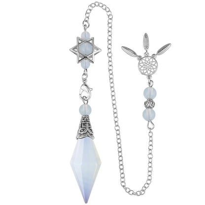 Natural Stone Crystal Pendulum for Reiki Divination 12 Facet Hexaonal Points with Dream Catcher Chain Spiritual Pendulos X072
