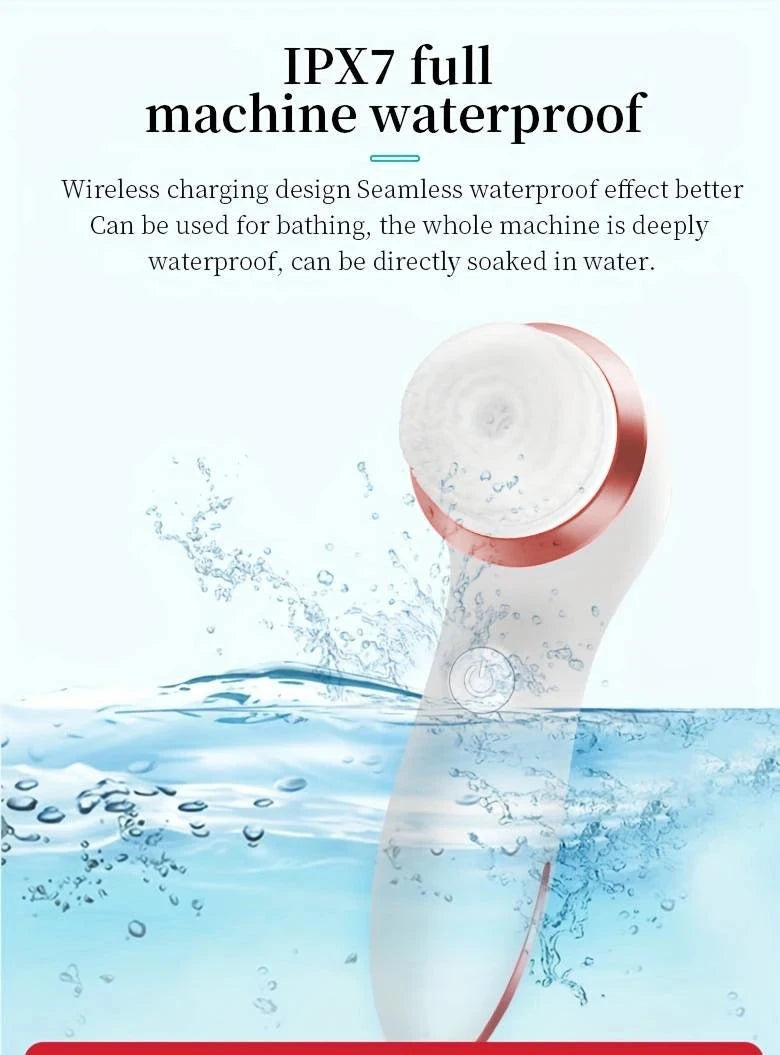 Electric Facial Cleansing Brush 3 in 1 with 3 Brush Heads Water Proof Rechargeable Rose Gold with Purple Massage Head