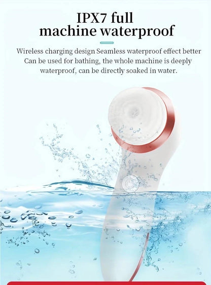 Electric Facial Cleansing Brush 3 in 1 with 3 Brush Heads Water Proof Rechargeable Rose Gold with Purple Massage Head