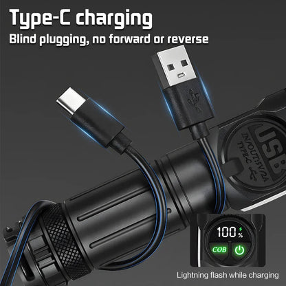 Super Bright Rechargeable LED COB Flashlight With 9 Lighting Modes Multifunction Magnetic Outdoor Waterproof Lamp18650 Battery - AMULET RING STORE