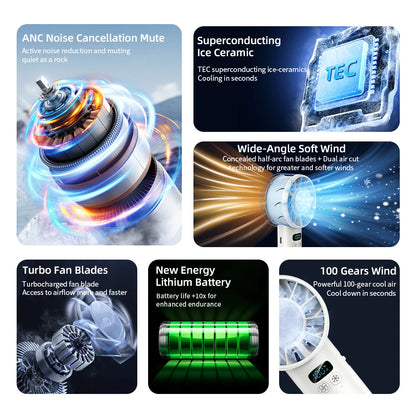 Large capacity handheld fan 5200 mAh High speed refrigeration handheld fan 100 speed outdoor mini fan USB charging portable fan