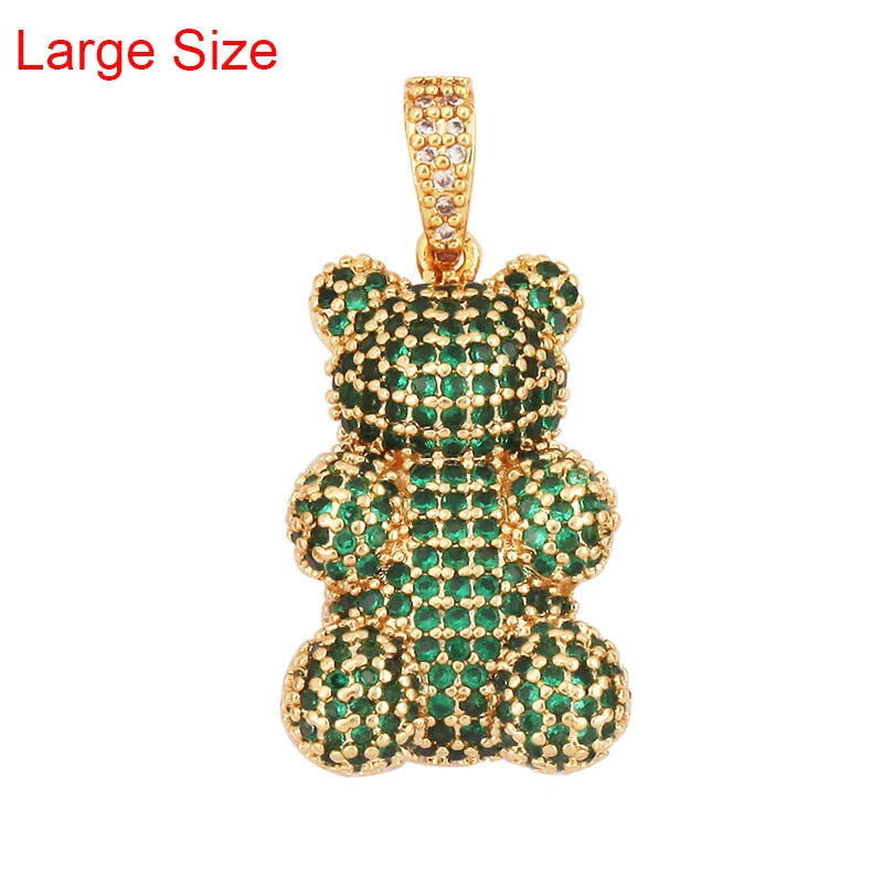 Luxury Fine Inlaid Rainbow Cubic Zirconia Charm Pendant,Cute Bear Jewelry Necklace Bracelet Making Wholesale Supplies M85 - AMULET RING STORE