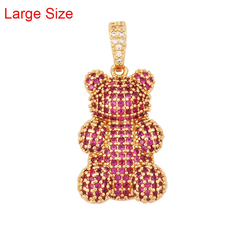 Luxury Fine Inlaid Rainbow Cubic Zirconia Charm Pendant,Cute Bear Jewelry Necklace Bracelet Making Wholesale Supplies M85 - AMULET RING STORE