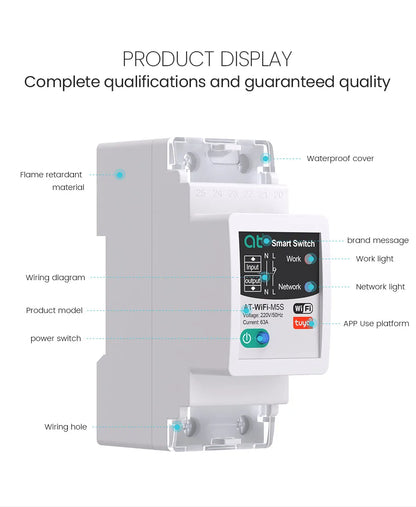 Tuya WIFI Smart circuit breaker 2P 63A charge statistics for smart home wireless control switch by smart life APP CNMIBO