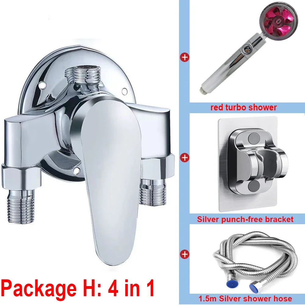 G1/2" Bathtub Shower Faucet Hot and Cold Water Mixing Valve Bathroom Set Countertop Mounted Chrome Plated Valve Bath Shower Set